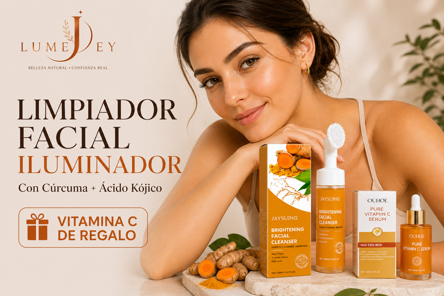 Limpiador Facial con cúrcuma y ácido kójico + Vitamina C